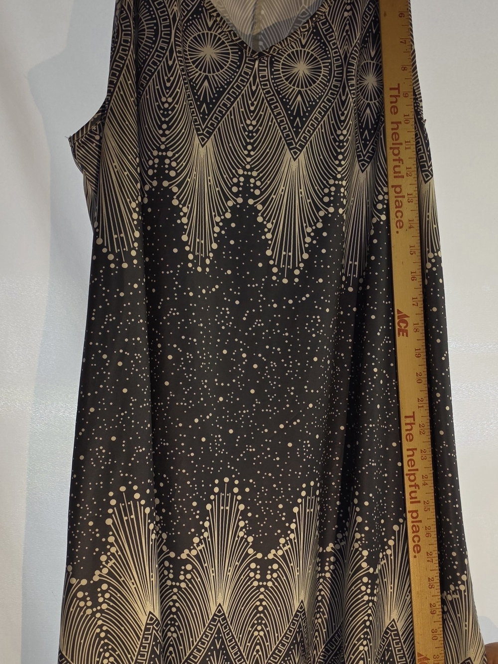 Sleeveless Black and Cream Patterned V-Neck Dress
